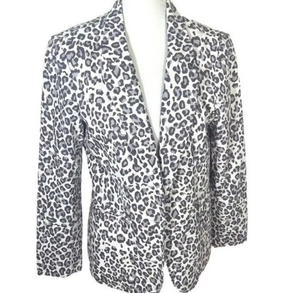 New Rachel Zoe Jacket Womens Beige Gray Leopard Print Blazer Linen Blend Size XL